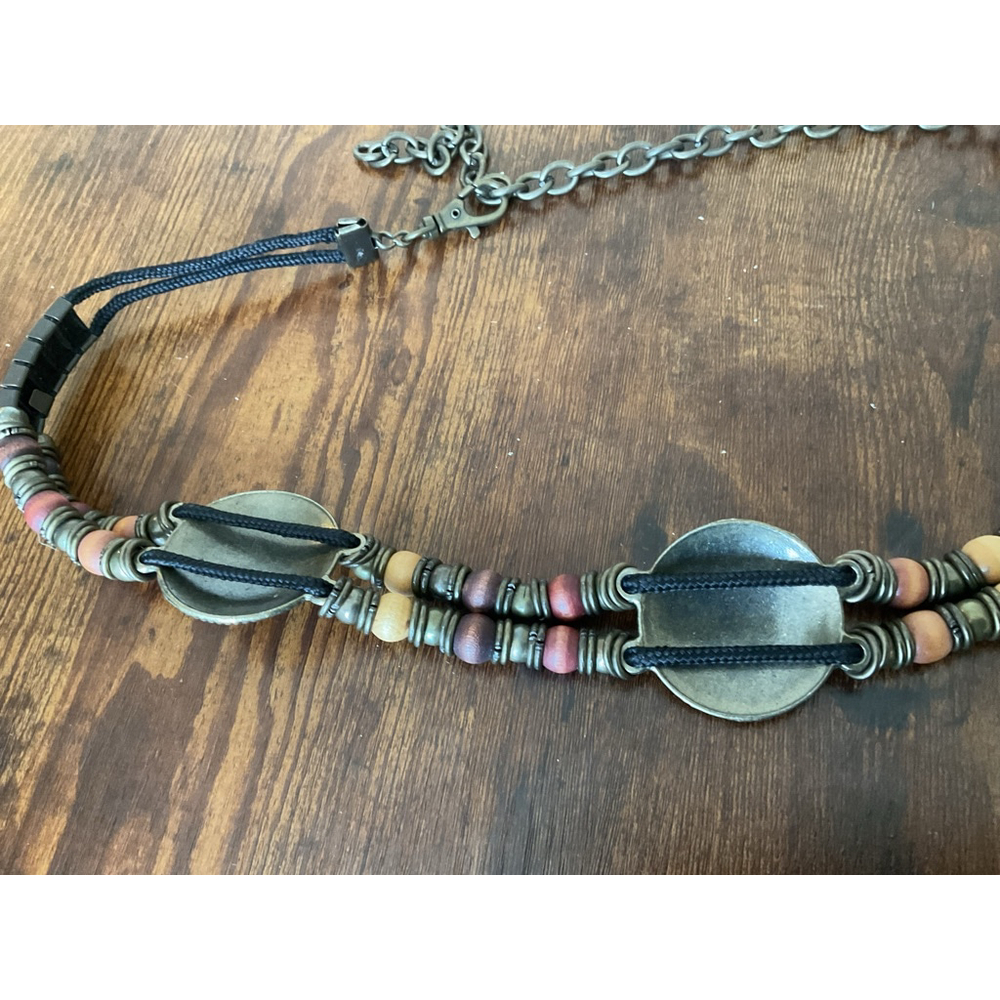 Boho Beaded Belt vintage Brassconcho medallion Wood Bead adjustable Waist Belt - Picture 6 of 16